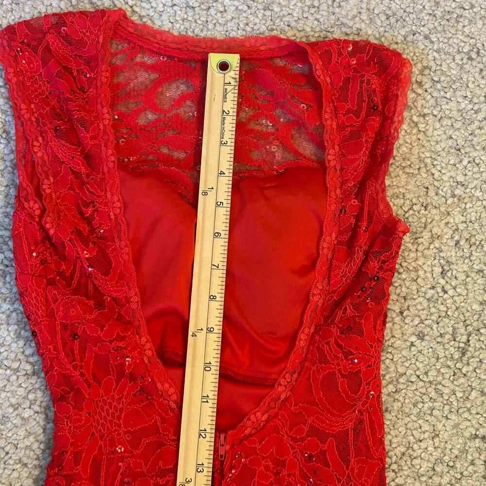 B Darlin Red Lace Sequin Prom Dress - Picture 7 of 10